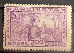 C 75 Selo IV Centenario Jose de Anchieta Religiao Igreja 1934 Violeta MH