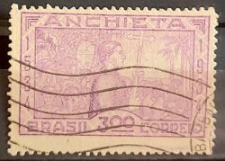 C 75 Selo IV Centenario Jose de Anchieta Religiao Igreja 1934 Violeta Circulado 6