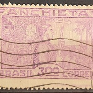 C 75 Selo IV Centenario Jose de Anchieta Religiao Igreja 1934 Violeta Circulado 6