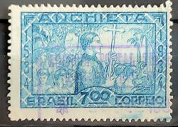 C 76 Selo IV Centenario Jose de Anchieta Religiao Igreja 1934 Azul Circulado