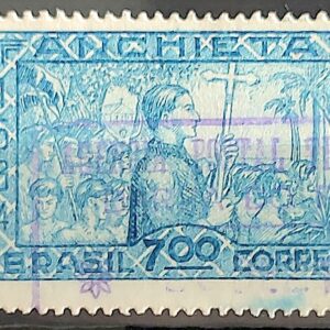 C 76 Selo IV Centenario Jose de Anchieta Religiao Igreja 1934 Azul Circulado