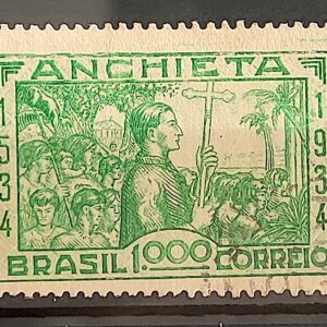 C 77 Selo IV Centenario Jose de Anchieta Religiao Igreja 1934 Verde