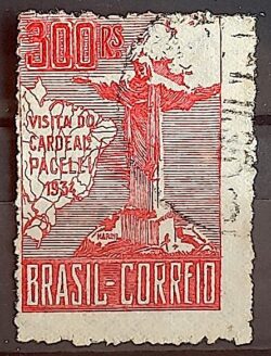 C 80 Selo Cardeal Pacelli 1934 Vermelho 3a Tiragem Circulado 3