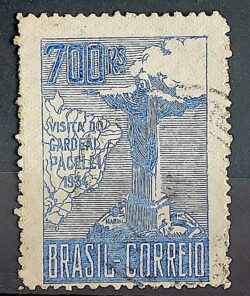 C 81 Selo Cardeal Pacelli 1934 Azul 3a Tiragem Circulado 1