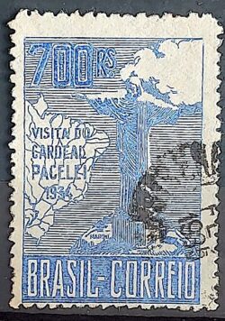 C 81 Selo Cardeal Pacelli 1934 Azul 3a Tiragem Circulado 3