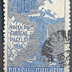 C 81 Selo Cardeal Pacelli 1934 Azul 3a Tiragem Circulado 3