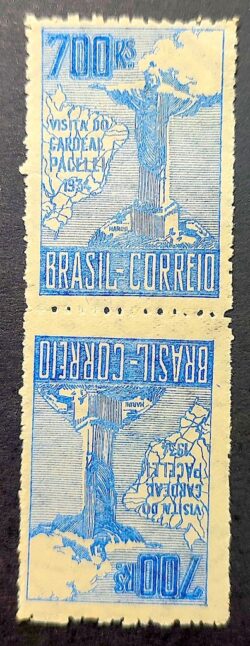 C 81 tb Selo Cardeal Pacelli 1934 Azul 3a Tiragem Tete-Beche