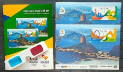 Cartela Bloco Entrega da Bandeira 3D Olimpiadas Paralimpiadas Londres Inglaterra 2015