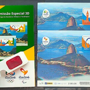 Cartela Bloco Entrega da Bandeira 3D Olimpiadas Paralimpiadas Londres Inglaterra 2015