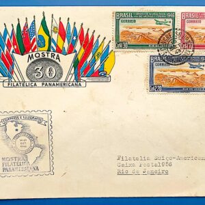 Envelope FDC 1946 Mostra Filatelica Panamericana UPAEP Bandeira Mapa Aviao