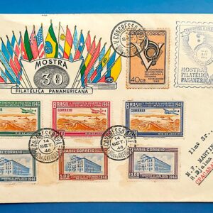 Envelope FDC 1946 Mostra Filatelica Panamericana UPAEP Bandeira Mapa Aviao CPD RJ