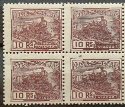 Selo Regular RHM 216 Vovo Viacao Trem 10 Reis Filigrana F 1924 Quadra