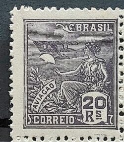 Selo Regular RHM 267 Vovo Aviacao 20 Reis Filigrana J 1930