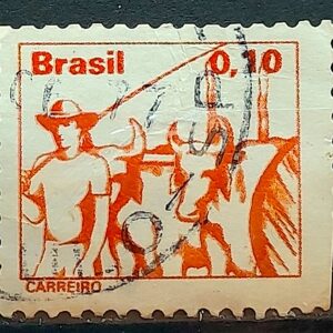 Selo Regular RHM 557 Profissao Carreiro Boi Vaca 1977 Circulado 1