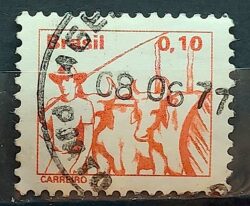 Selo Regular RHM 557 Profissao Carreiro Boi Vaca 1977 Circulado 2