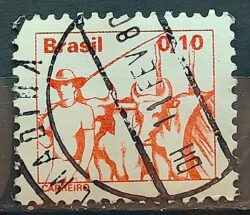 Selo Regular RHM 557 Profissao Carreiro Boi Vaca 1977 Circulado 3