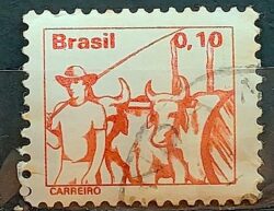 Selo Regular RHM 557 Profissao Carreiro Boi Vaca 1977 Circulado 4