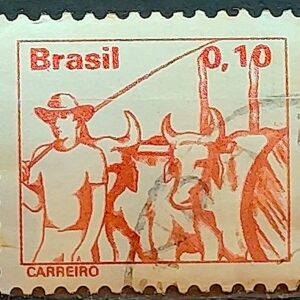 Selo Regular RHM 557 Profissao Carreiro Boi Vaca 1977 Circulado 4