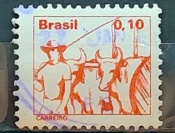 Selo Regular RHM 557 Profissao Carreiro Boi Vaca 1977 Circulado 5