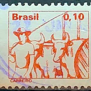 Selo Regular RHM 557 Profissao Carreiro Boi Vaca 1977 Circulado 5