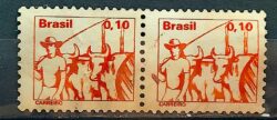 Selo Regular RHM 557 Profissao Carreiro Boi Vaca 1977 Dupla Circulado