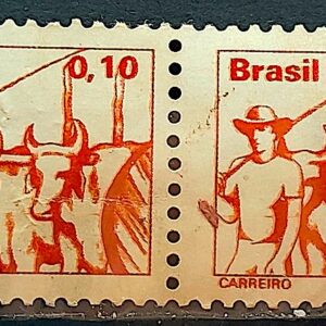 Selo Regular RHM 557 Profissao Carreiro Boi Vaca 1977 Dupla Circulado