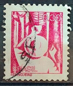 Selo Regular RHM 560 Profissao Seringueiro Borracha 1976 Circulado 3