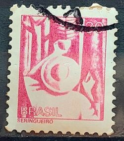 Selo Regular RHM 560 Profissao Seringueiro Borracha 1976 Circulado 4