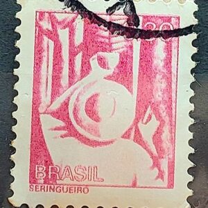 Selo Regular RHM 560 Profissao Seringueiro Borracha 1976 Circulado 4