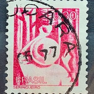 Selo Regular RHM 560 Profissao Seringueiro Borracha 1976 Circulado 5