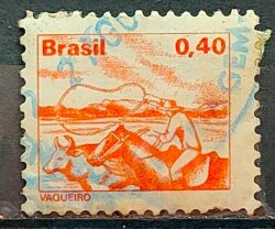Selo Regular RHM 561 Profissao Vaqueiro Cavalo 1977 Circulado 1
