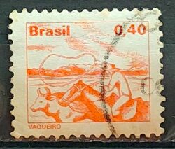 Selo Regular RHM 561 Profissao Vaqueiro Cavalo 1977 Circulado 2