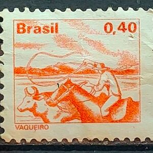 Selo Regular RHM 561 Profissao Vaqueiro Cavalo 1977 Circulado 4