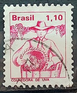 Selo Regular RHM 565 Profissao Colhedora de Uva Mulher 1977 Circulado 2