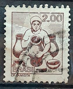 Selo Regular RHM 567 Profissao Ceramista Artesanato Mulher 1977 Circulado 2