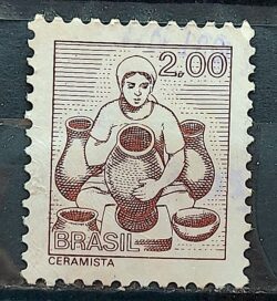Selo Regular RHM 567 Profissao Ceramista Artesanato Mulher 1977 Circulado 3