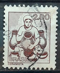 Selo Regular RHM 567 Profissao Ceramista Artesanato Mulher 1977 Circulado 4