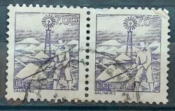Selo Regular RHM 569 Profissao Salineiro Catavento 1976 Dupla Circulado