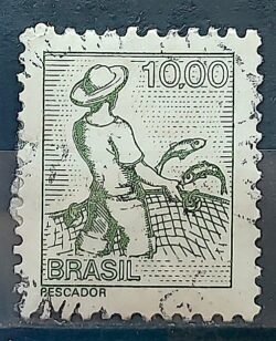 Selo Regular RHM 570 Profissao Pescador Peixe 1977 Circulado 1