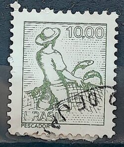 Selo Regular RHM 570 Profissao Pescador Peixe 1977 Circulado 2