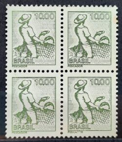 Selo Regular RHM 570 Profissao Pescador Peixe 1977 Quadra