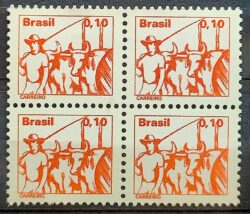 Selo Regular RHM 572 Profissao Carreiro Boi Vaca Moldura FSF 1977 Quadra MH