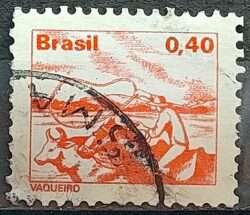 Selo Regular RHM 575 Profissao Vaqueiro Cavalo Moldura FSF 1979 Circulado 1
