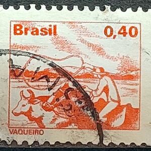 Selo Regular RHM 575 Profissao Vaqueiro Cavalo Moldura FSF 1979 Circulado 1