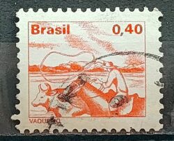 Selo Regular RHM 575 Profissao Vaqueiro Cavalo Moldura FSF 1979 Circulado 2