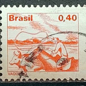 Selo Regular RHM 575 Profissao Vaqueiro Cavalo Moldura FSF 1979 Circulado 2