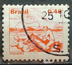 Selo Regular RHM 575 Profissao Vaqueiro Cavalo Moldura FSF 1979 Circulado 3