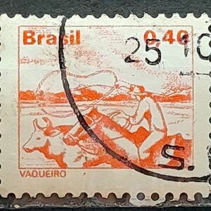 Selo Regular RHM 575 Profissao Vaqueiro Cavalo Moldura FSF 1979 Circulado 3