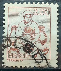 Selo Regular RHM 579 Profissao Ceramista Mulher Com Moldura FSF 1979 Circulado 2