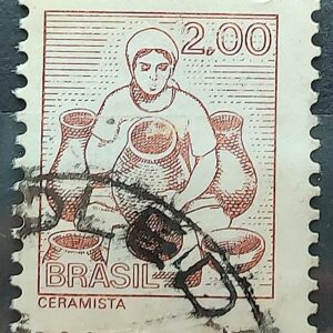 Selo Regular RHM 579 Profissao Ceramista Mulher Com Moldura FSF 1979 Circulado 2